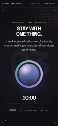 Twenty minutes, undisturbed. Sanctuary stays beside your work.